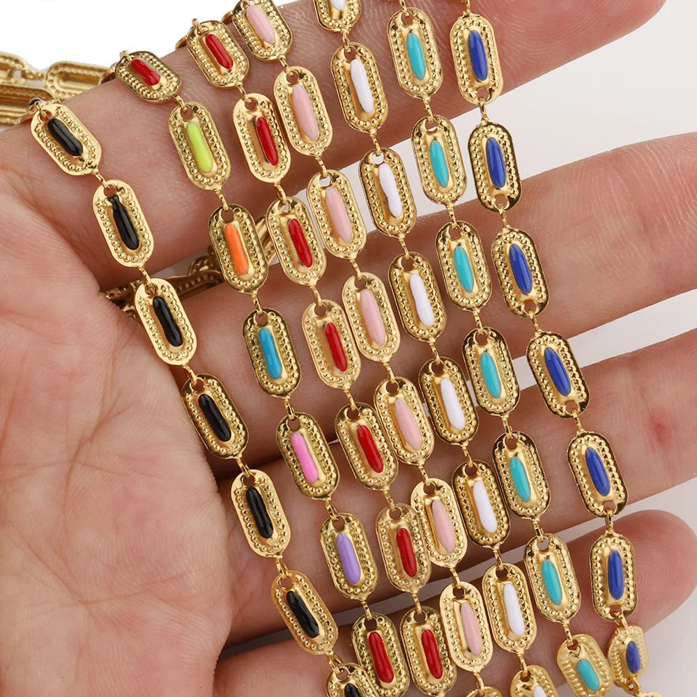 E098 Fashion Enamel Plated Chain 18kgold Stainless Steel Link Chains for Jewelry Custom