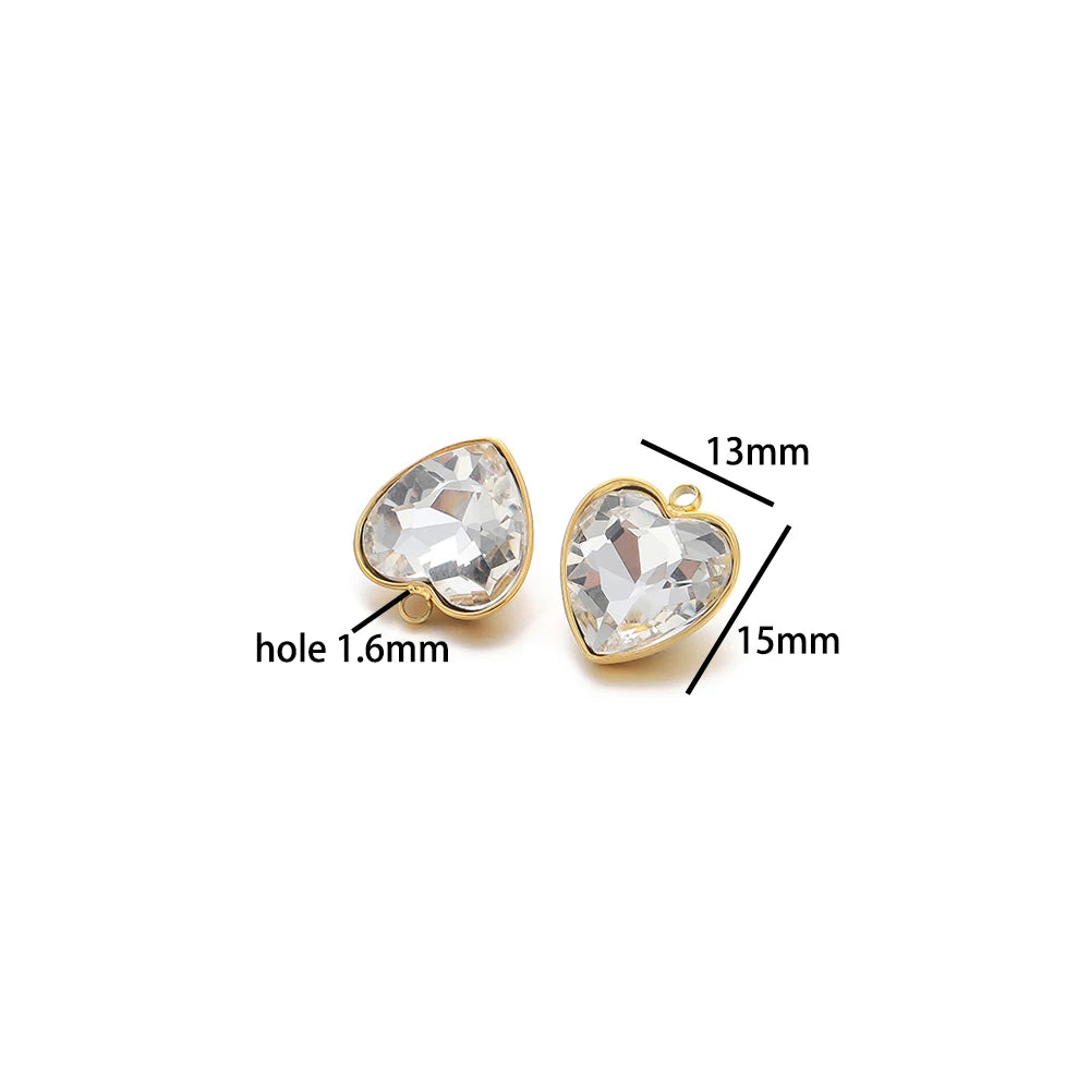 13*15mm Charm 304 Stainless Steel 18k Gold Plated Colorful Love Heart Zircon Charm Pendant for Jewelry Necklace Making