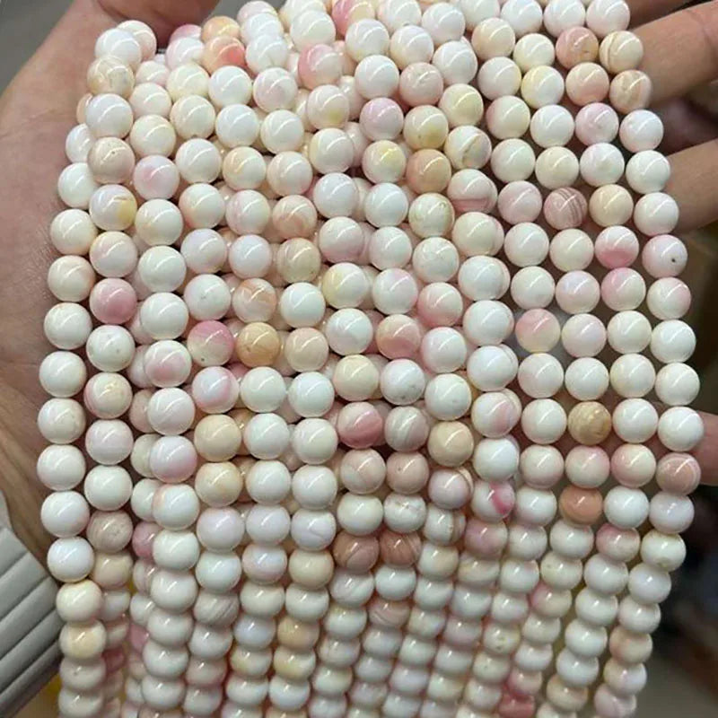New Polish Round Light Pink Queen Conch Shell Loose Beads for DIY Jewelry Making 4mm 6mm 8mm 10mm 12mm, Length 38cm 15"