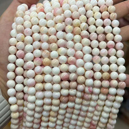 New Polish Round Light Pink Queen Conch Shell Loose Beads for DIY Jewelry Making 4mm 6mm 8mm 10mm 12mm, Length 38cm 15"