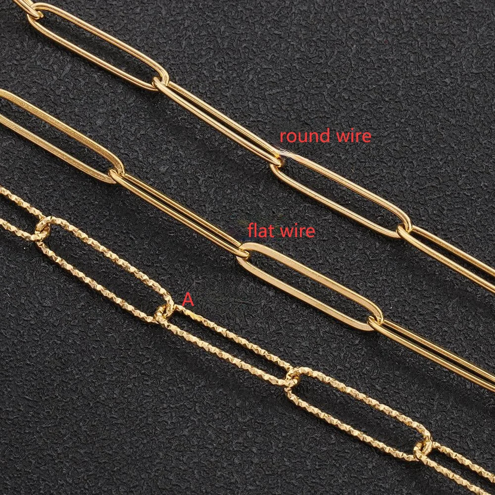 A2128 Fashion 18k Gold Plated Stainless Steel Chain Paper Clip Necklace Bracelet Jewelry Making Diy Chain