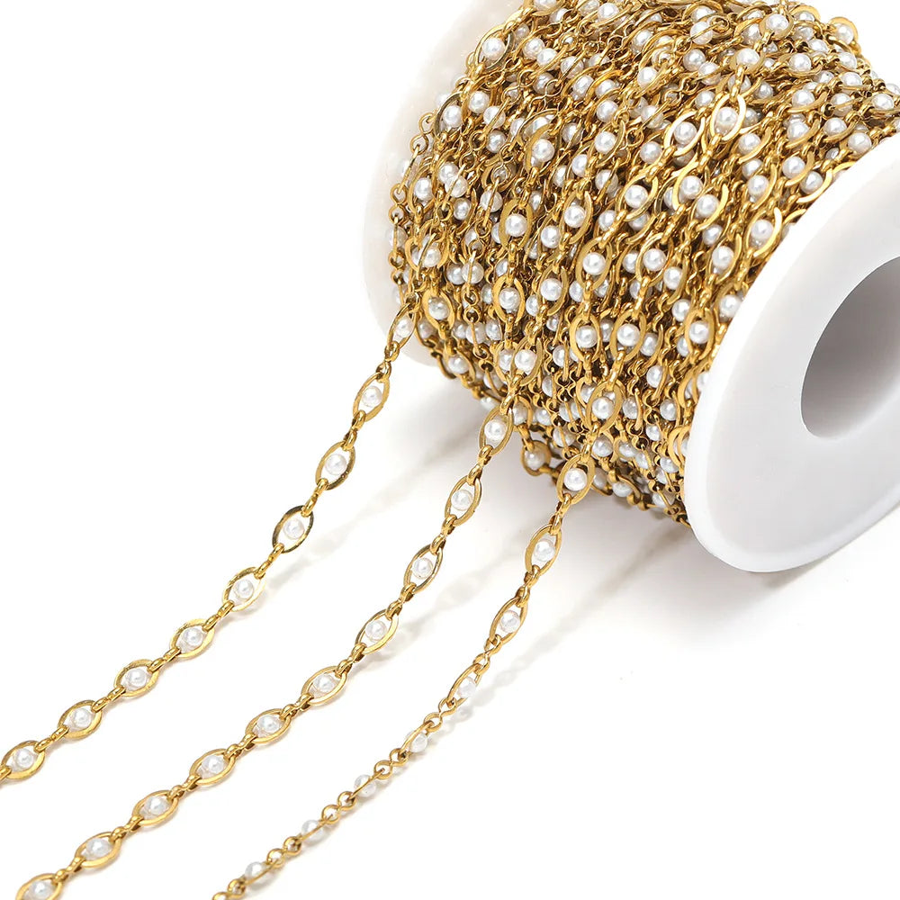 D714 Amazing Hot Eye Link Chain Pearl Bead Beaded Rosary Chain for Necklace Bracelet Jewelry Making