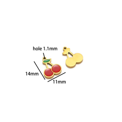 Colorful Fruits Pendant 18k Gold Plated Stainless Steel Strawberry Bananas Cherry Mushroom Charm Pendant for DIY Jewelry Making