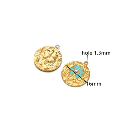 New Product Stainless Steel 18k Gold Plated Enamel Four Leaf Clover Crumpled Round Charm Pendant for Jewelry Necklace Making
