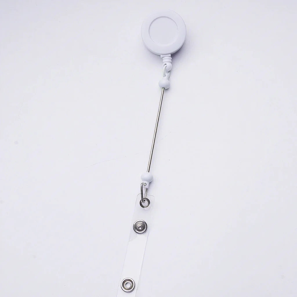 Creative Beaded Retractable Back Badge Holder Reels with Rotating Crocodile Clip & Keychain Bar