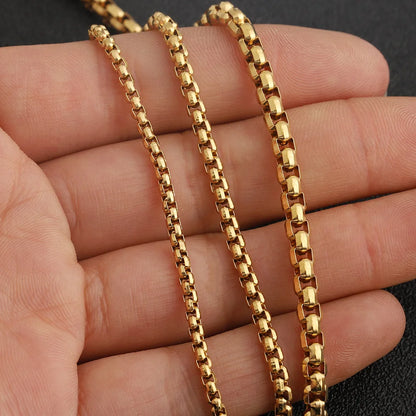 D631 18K Gold Plated 3mm 4mm Square Pearl Hammered Chains Titanium Steel Necklace Box Roller Chains for Jewelry Bags Making