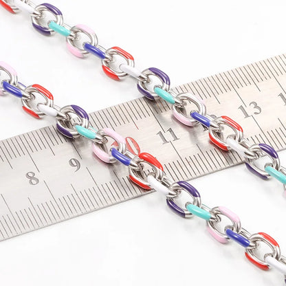 A1622 Colorful Stainless Steel Chain Cross Enamel Paper Clip Chain for Necklace Bracelet Jewelry Making Diy