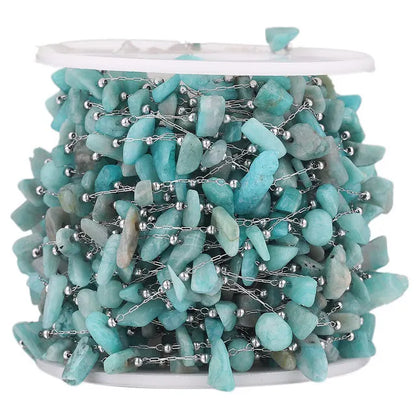 A2761 Fashion Natural Stone Beads Beaded Chain Rosary Amethyst Turquoise Beads Chain Stainless Steel for Jewelry Making