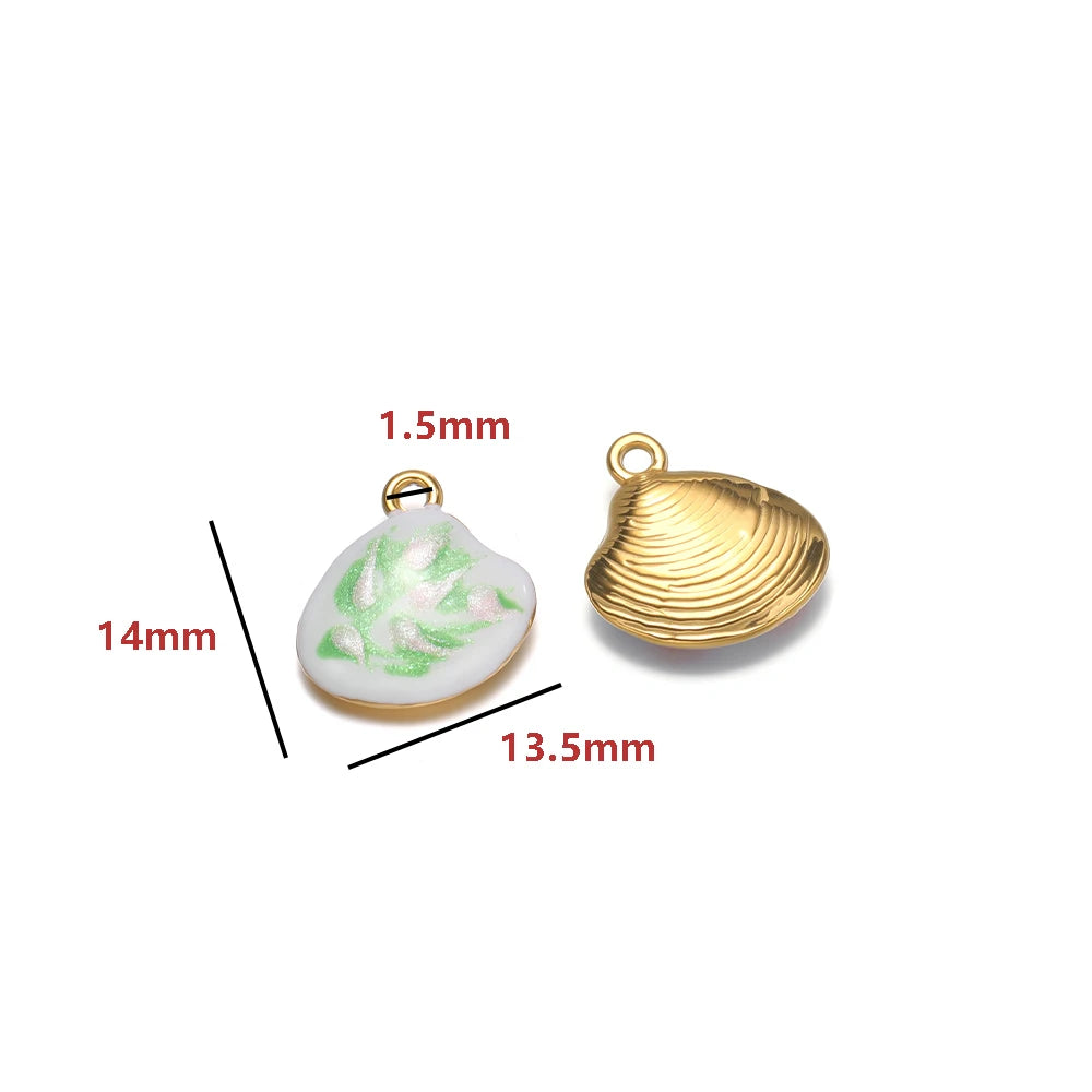 High Quality Jinrou 18K Gold Plated Stainless Steel Enamel Shell Shape Pendant for Necklace and Earrings Jewelry Making
