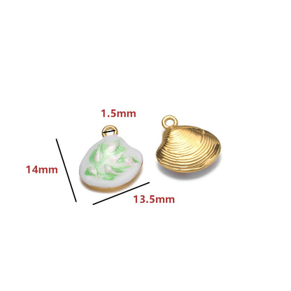 High Quality Jinrou 18K Gold Plated Stainless Steel Enamel Shell Shape Pendant for Necklace and Earrings Jewelry Making
