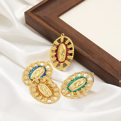 Trendy Religious Jewelry 18k Gold Plated Stainless Steel Hollow Enamel Oval Jesus Charm Pendant for DIY Necklace Jewelry Making