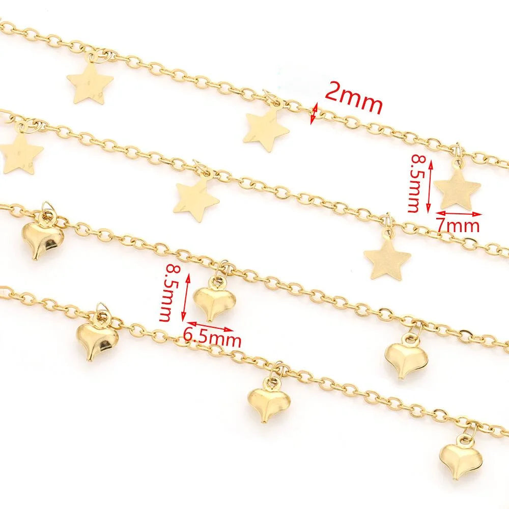 E224 Fashion Gold Plated Chain Waterproof Stainless Steel Star Charm Chains for Jewelry Custom Diy
