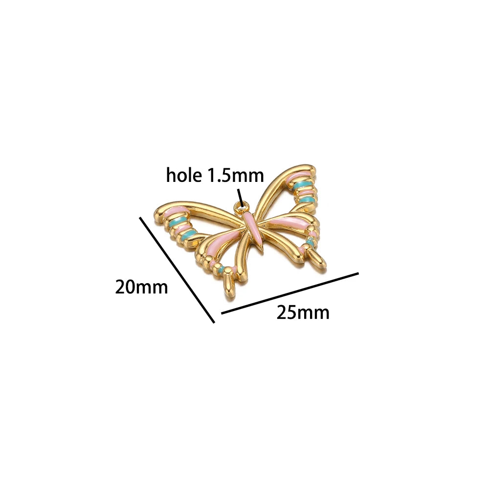 New Trendy Stainless Steel 18k Gold Plated Enamel Butterfly Leaves Flower Charm Pendants for Jewelry Necklace Making Accessories