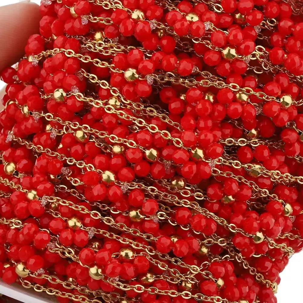 Non Tarnished Stainless Steel Chain Multi Color Flower Chain Crystal Stone Daisy Charms Chain Jewelry Making