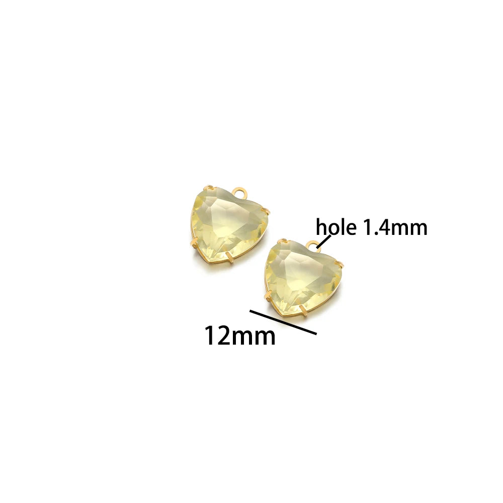 Love Charm 304 Stainless Steel 18k Gold Plated 12mm Heart Crystal Charm Pendant for Jewelry Necklace Making