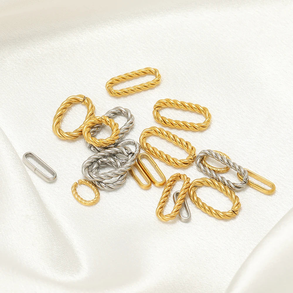 Simple 18k Gold Plated Stainless Steel  Twist Round Oval square Charm Pendant for DIY Handmade Necklace Jewelry Making