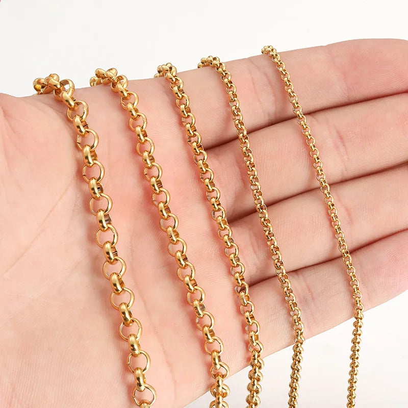 B4242 304L Waterproof Stainless Steel Chain Diy Gold  Plated Roller Chain O Chain for Making
