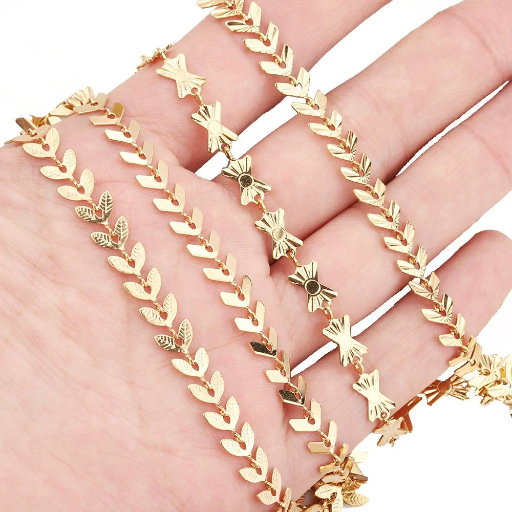B337 Gold Plating Aircraft butterfly Wheat Ear Chain Leaf Arrow Stainless Steel Necklace Chain Jewelry Accessory