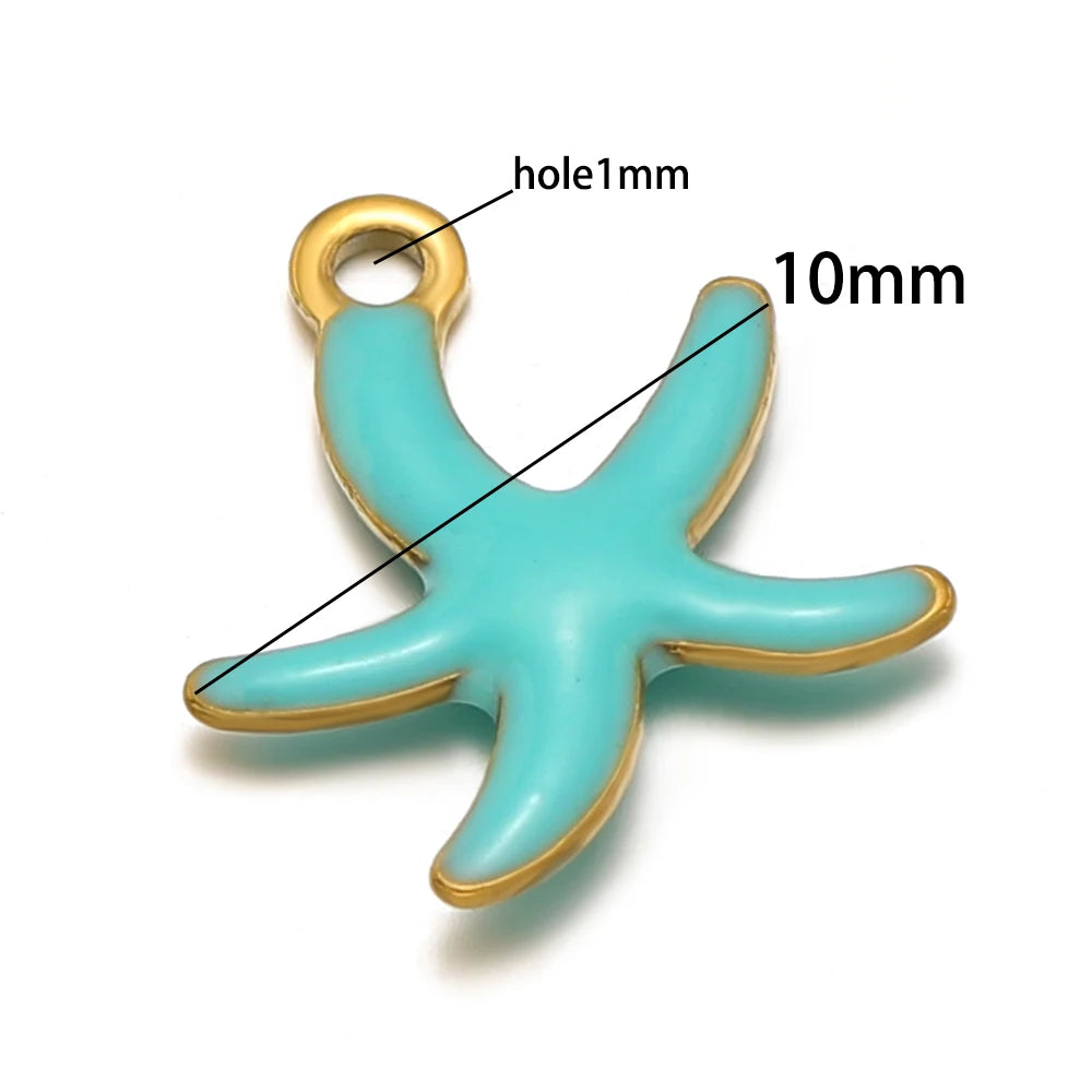 New Trendy Stainless Steel 18k Gold Plated Enamel 10mm Starfish Charm Pendant for DIY Jewelry Making Accessories Findings