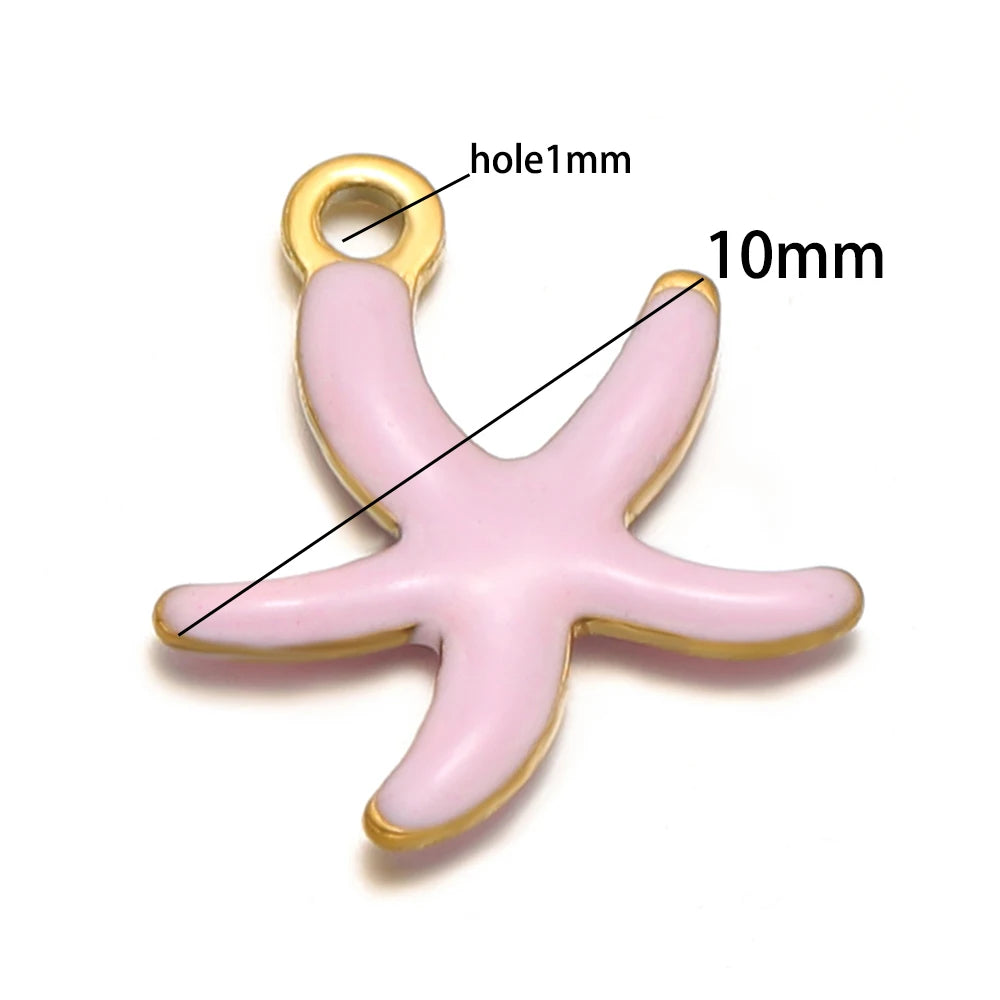 New Trendy Stainless Steel 18k Gold Plated Enamel 10mm Starfish Charm Pendant for DIY Jewelry Making Accessories Findings