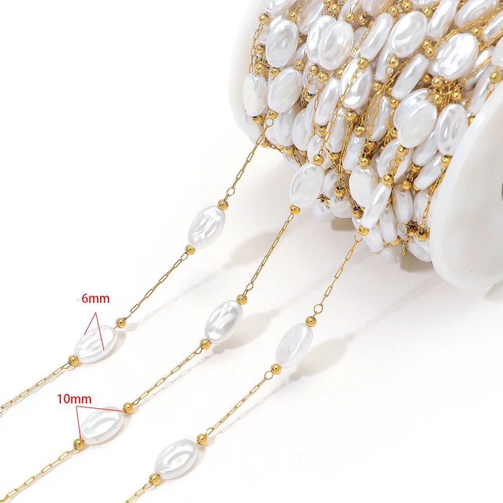 E561 Non-Tarnish 18K PVD Gold Stainless Steel Chains Fashion Artificial Pearl Star Moon Component Jewelry Findings Components