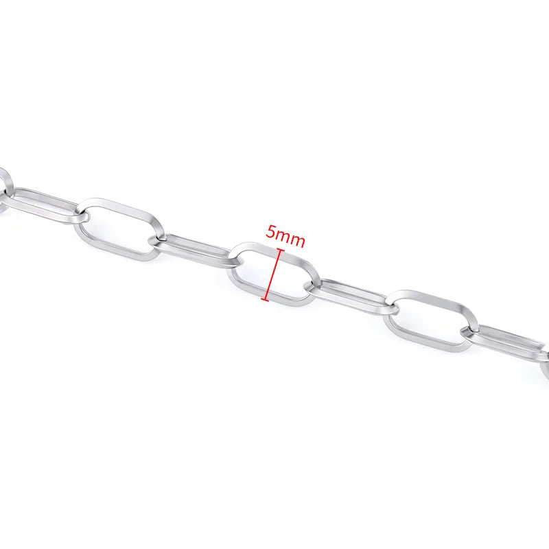 D397 High Quality Semi-Finished Waterproof Stainless Steel Rectangle Link Paperclip Cross Chain for Jewelry Necklace Making