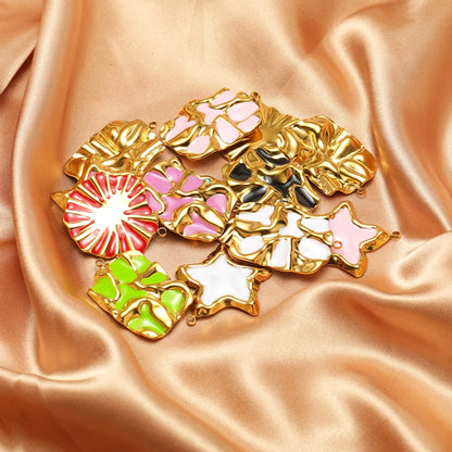 Vintage Style Stainless Steel 18k Gold Plated Enamel Star Round Charm Pendant for Jewelry Necklace Making Accessories