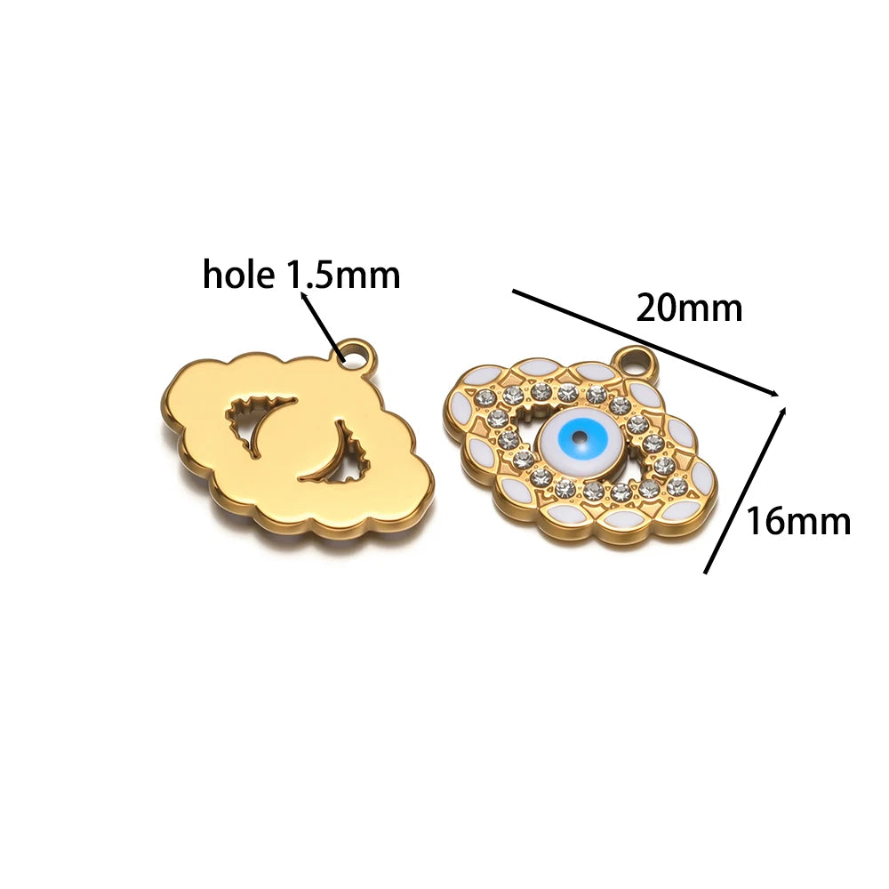 High Quality Stainless Steel 18k Gold Plated Zircon Enamel Eyes Charm Pendant for Jewelry Making Wholesale