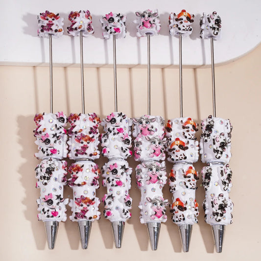 New Modern Stylish DIY Plastic Bead Pen Cow Print Series Rhinestones Cute Handcrafted Beaded Gift Ballpoint Pen Christmas