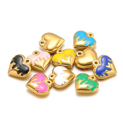 Fashion Heart Charms Stainless Steel18k Gold Plated Enamel Heart Charms Pendant for DIY Jewelry Necklace Making