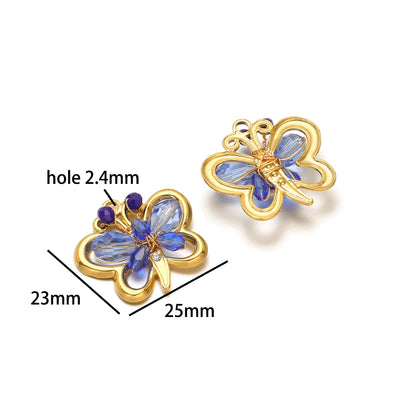 Trend Creative 18k Gold Plated Stainless Steel Flower Butterfly Heart Crystal Glass Bead Charm Pendant for  DIY Jewelry Making