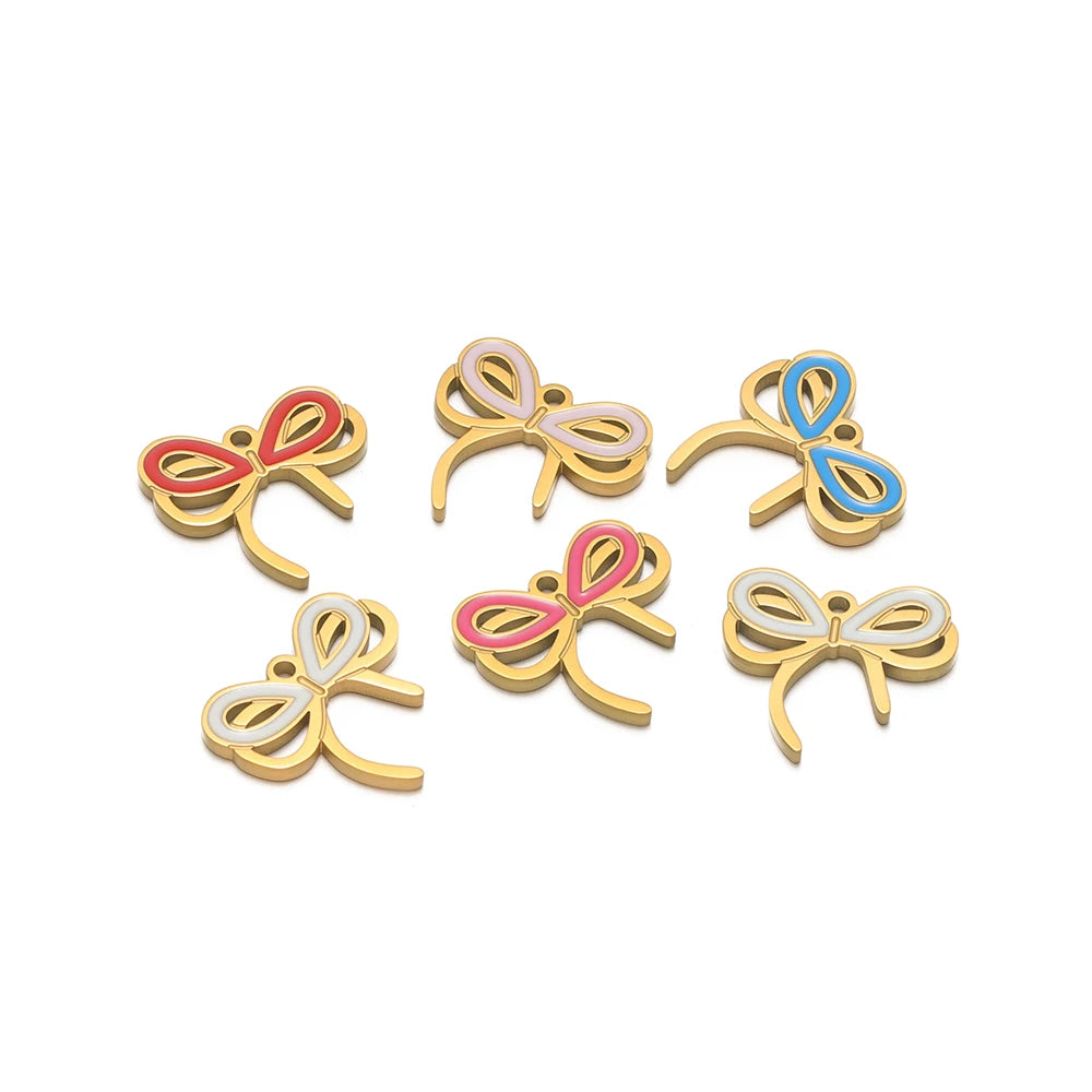 High Quality 18k Gold Plated Stainless Steel Enamel Bowknot Charm Pendant for DIY Necklace Jewelry Making Supplies Accessories