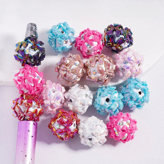 Multi Color 16MM Bowtie Clay Beads with AB Rhinestone UV Coated Loose Beads for Beadable Pen DIY Jewelry