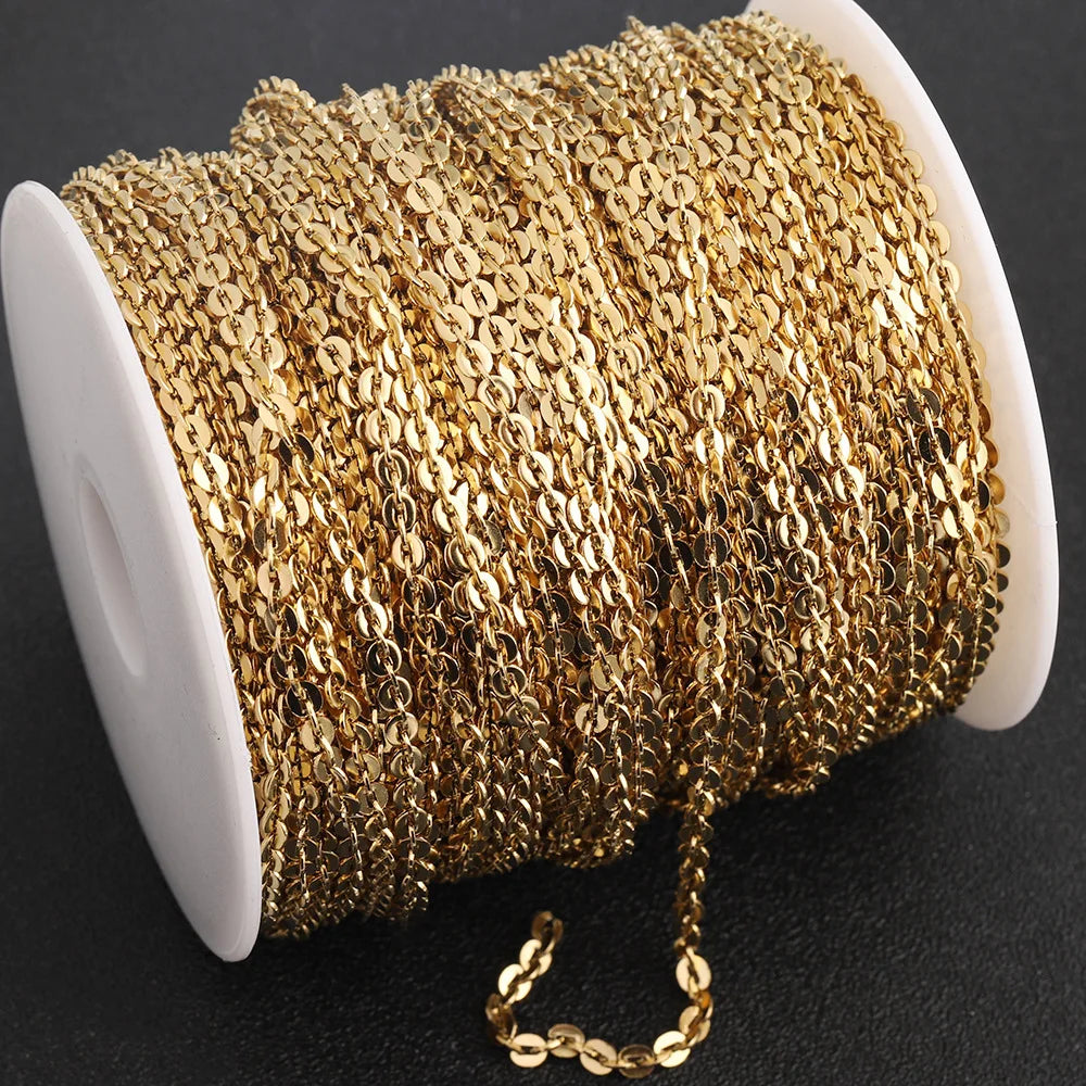 D512 Fashion Stainless Steel Chain 18k Gold Plated Unique Shape Necklace Bracelet Making Chain for Diy Jewelry