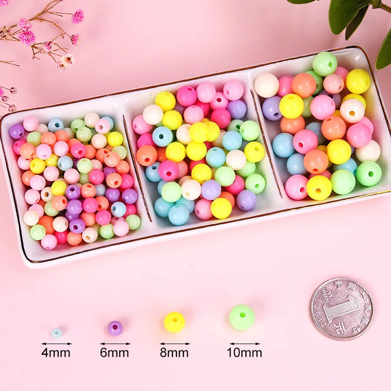 500g Wholesale Lucite Beads 4-10mm Multi Color Acrylic Beads for Crafting