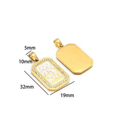 Unisex Stainless Steel Gold Plated Zircon Enamel Square Cross Charm Pendant for DIY Jewelry Making Wholesale