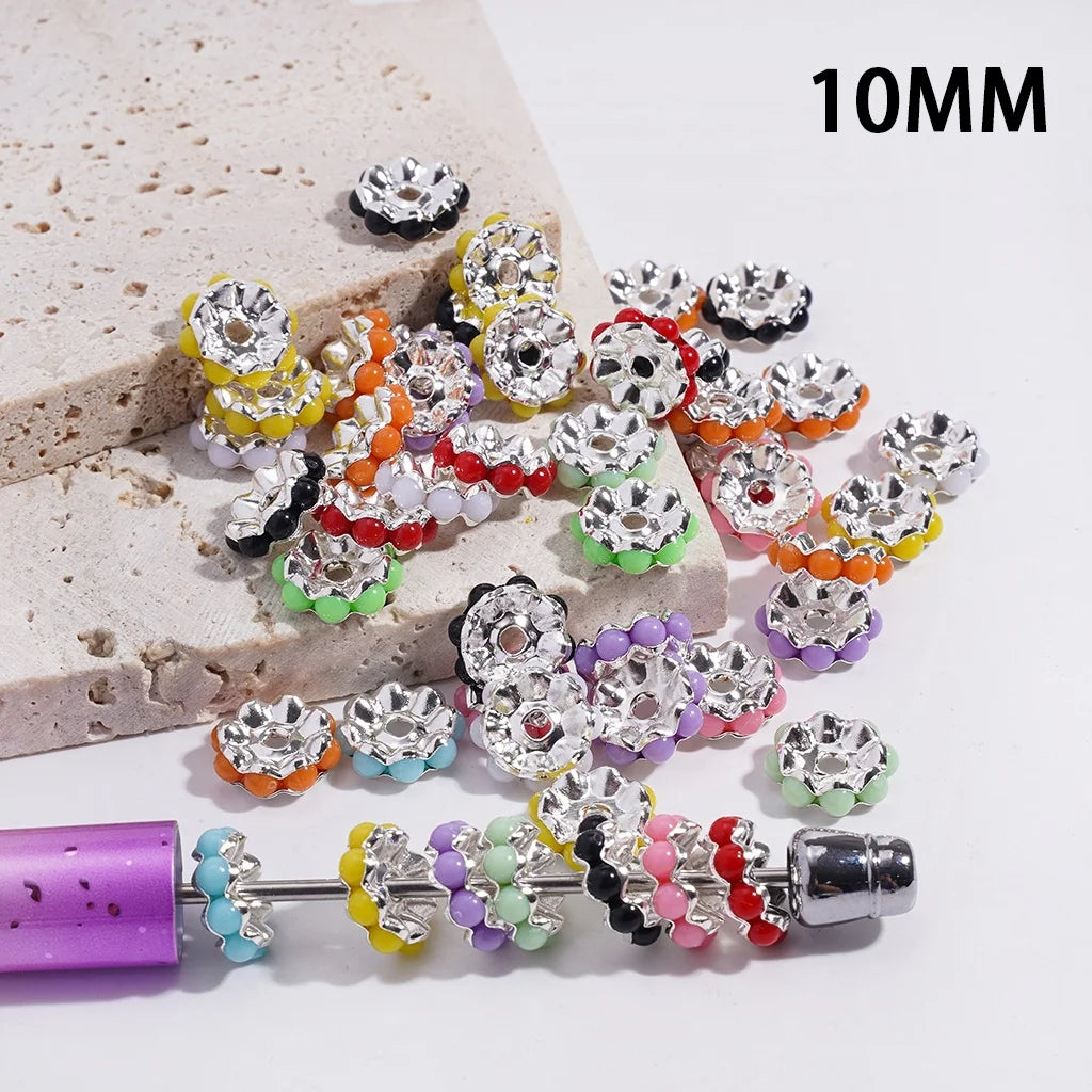 Bulk Silver Plated Wavy Shape Macaron Color Flower Spacer Beads 10MM for DIY Jewelry Making