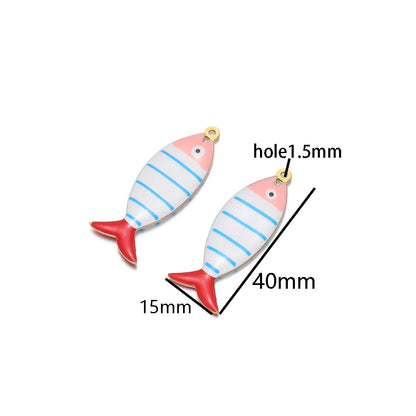 Fashion 18k Gold Plated Stainless Steel Enamel Striated Fish Charm Pendant for DIY Necklace Jewelry Making Accessories