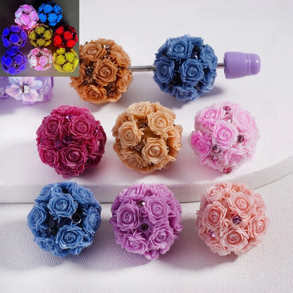 Luminous Rose Flower Clay Beads With Shiny Rhinestones Loose Beads for Beaded Pens Jewelry Making