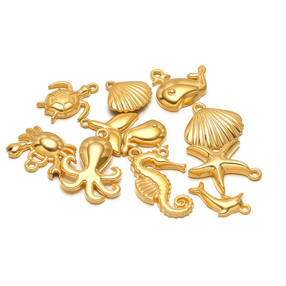 Hot Sale 18k Gold Plated Stainless Steel Enamel Crab Starfish Turtle Octopus Shell Charm Pendant for DIY Necklace Jewelry Making