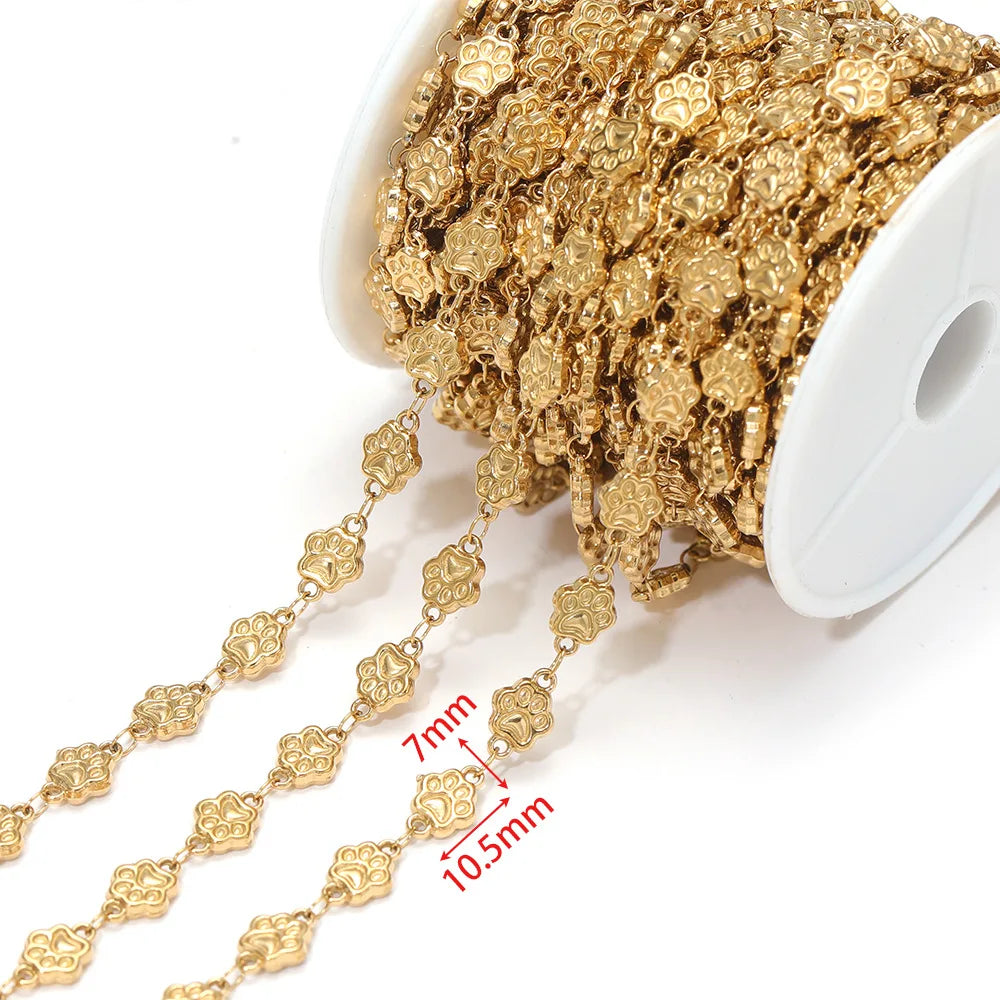 D864 Waterproof Stainless Steel Chain Heart cat Paw Shape Bulk Link Roll Chain for Necklace Bracelet Diy