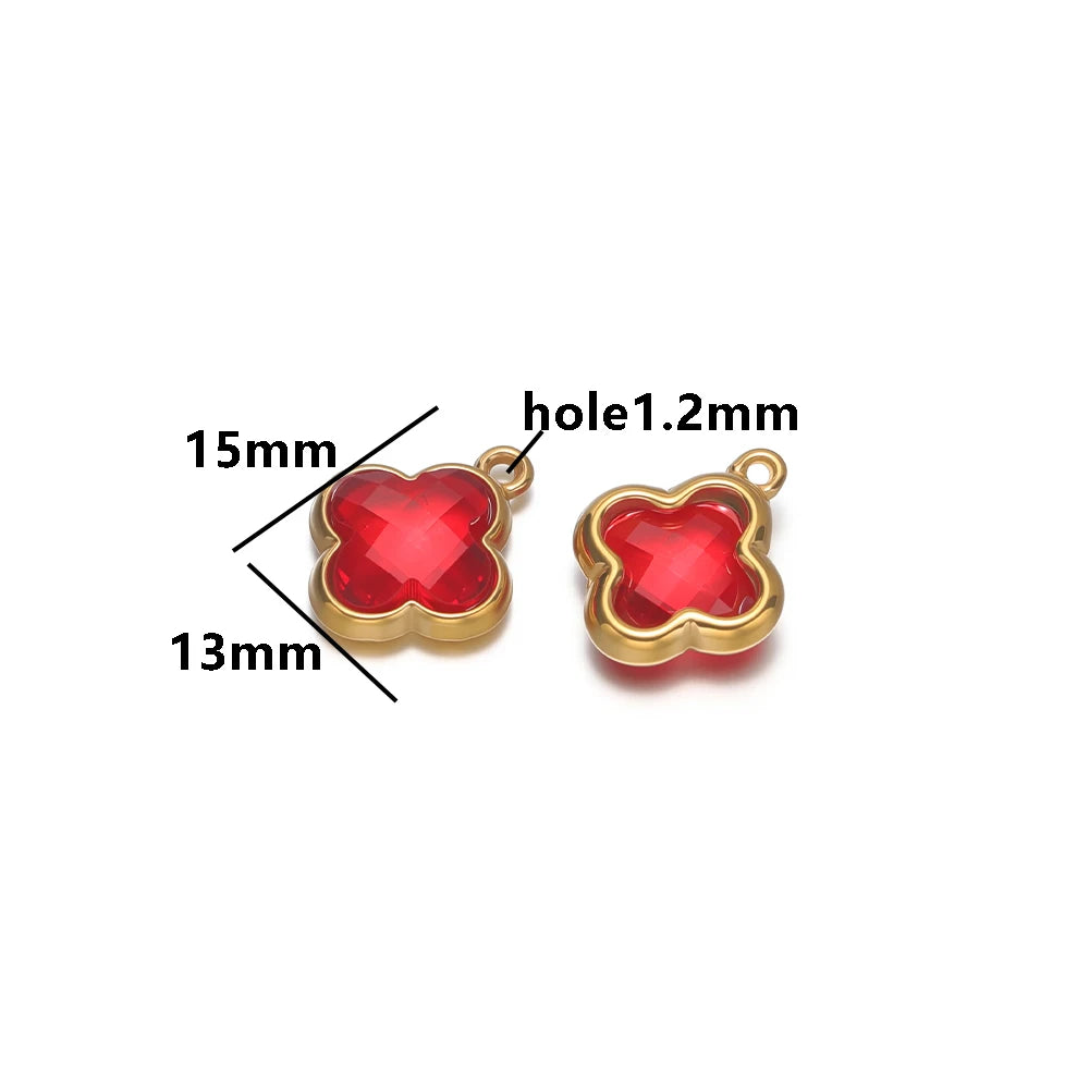 Wholesale 18k Gold Plated Stainless Steel Crystal Zircon Four Leaf Clover Charm Pendant for DIY Necklace Jewelry Making