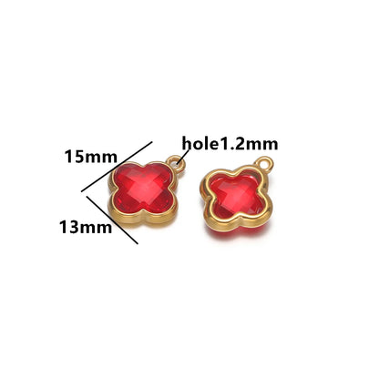 Wholesale 18k Gold Plated Stainless Steel Crystal Zircon Four Leaf Clover Charm Pendant for DIY Necklace Jewelry Making
