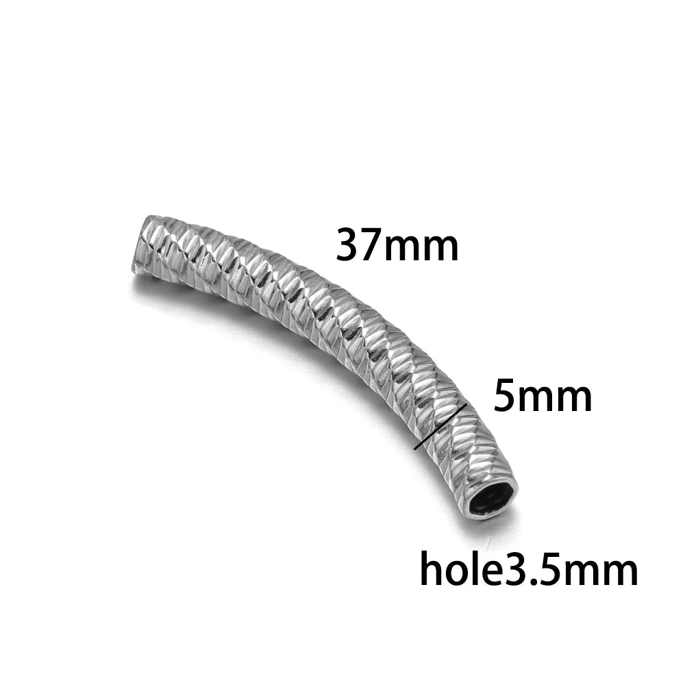 Gold Plated Stainless Steel Multi Patterns Embossed Curved Tube Bend Charm Pendant for DIY Jewelry Making Accessories