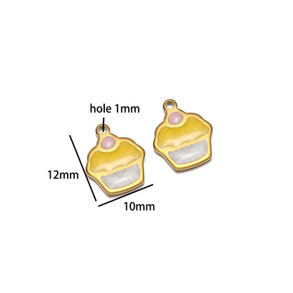 Cute Ins Colorful Enamel 18k Gold Plated Stainless Steel Cupcake Charm Pendant for Handmade Necklace Jewelry Making