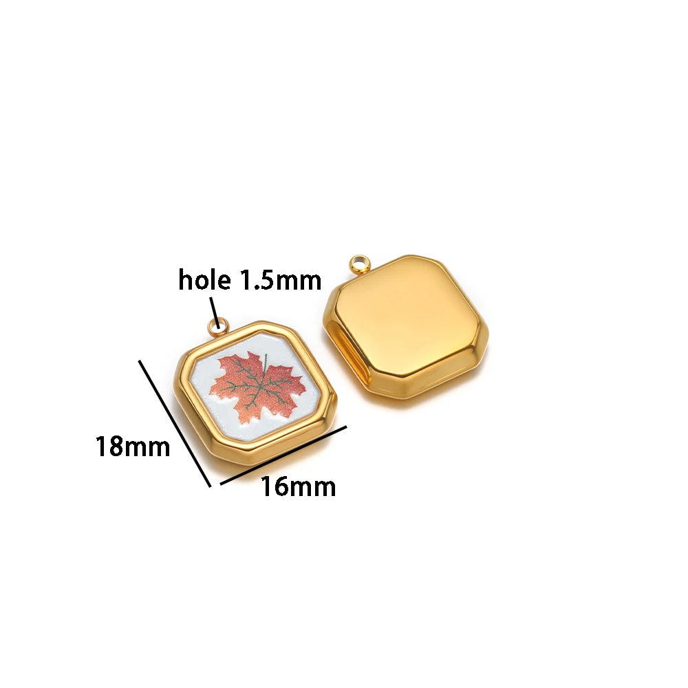 Fashion 18k Gold Plated Stainless Steel square Enamel Four Leaf Clover Charm Pendant for DIY Necklace Jewelry Making Accessories