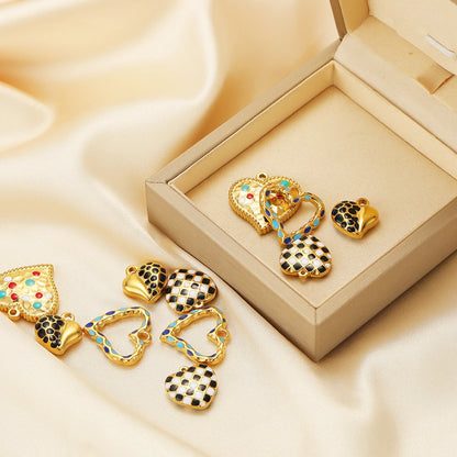 Waterproof Fashion Pendant Stainless Steel 18k Gold Plated Enamel Heart Shaped Charms Pendant for Women Jewelry Necklace Making