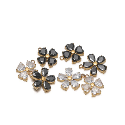New Arrival Stainless Steel 18k Gold Plated Zircon Four Leaf Clover Flower Charm Pendant for Diy Jewelry Making Wholesale