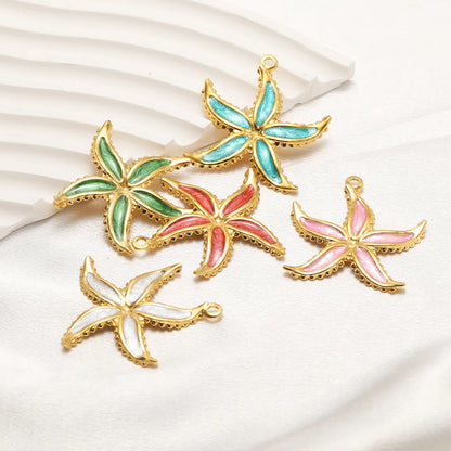 18K Gold Plated Starfish Charms Enamel Pendants Nautical Beach Style DIY Jewelry Making Supplies Accessories