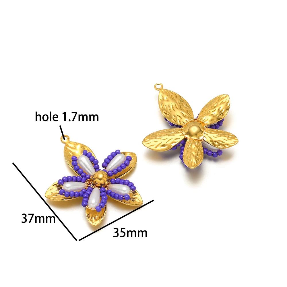Elegant Designs 18k Gold Plated Stainless Steel Bowknot Flower Crystal Bead Charm Pendant for Jewelry Making Accessories